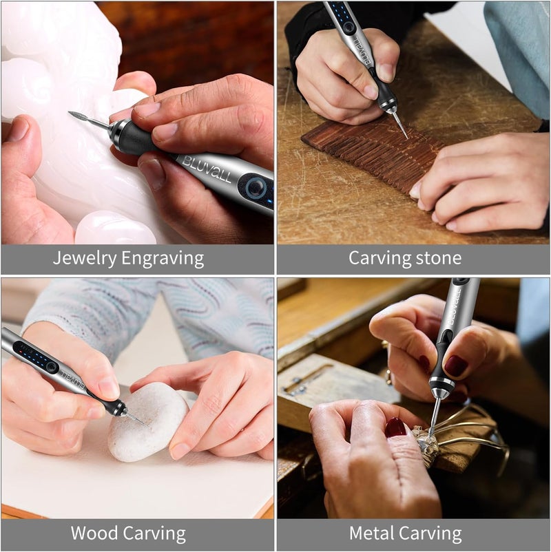 BLUVALL Electric Engraving Pen with 37 Bits, USB Rechargeable Cordless Engraving Machine, Portable DIY Rotary Engraver Tool For Jewelry Wood Glass Stone Carving - Image 5